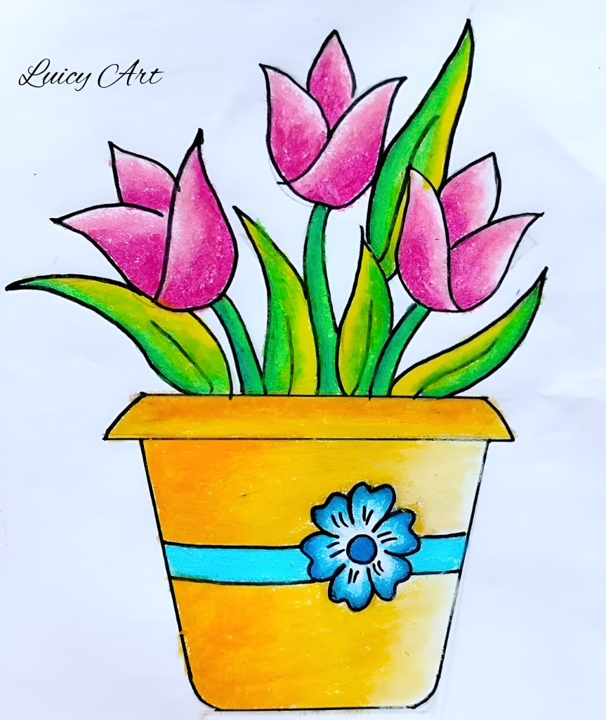 Easy Flower Pot Drawing in 7 Steps