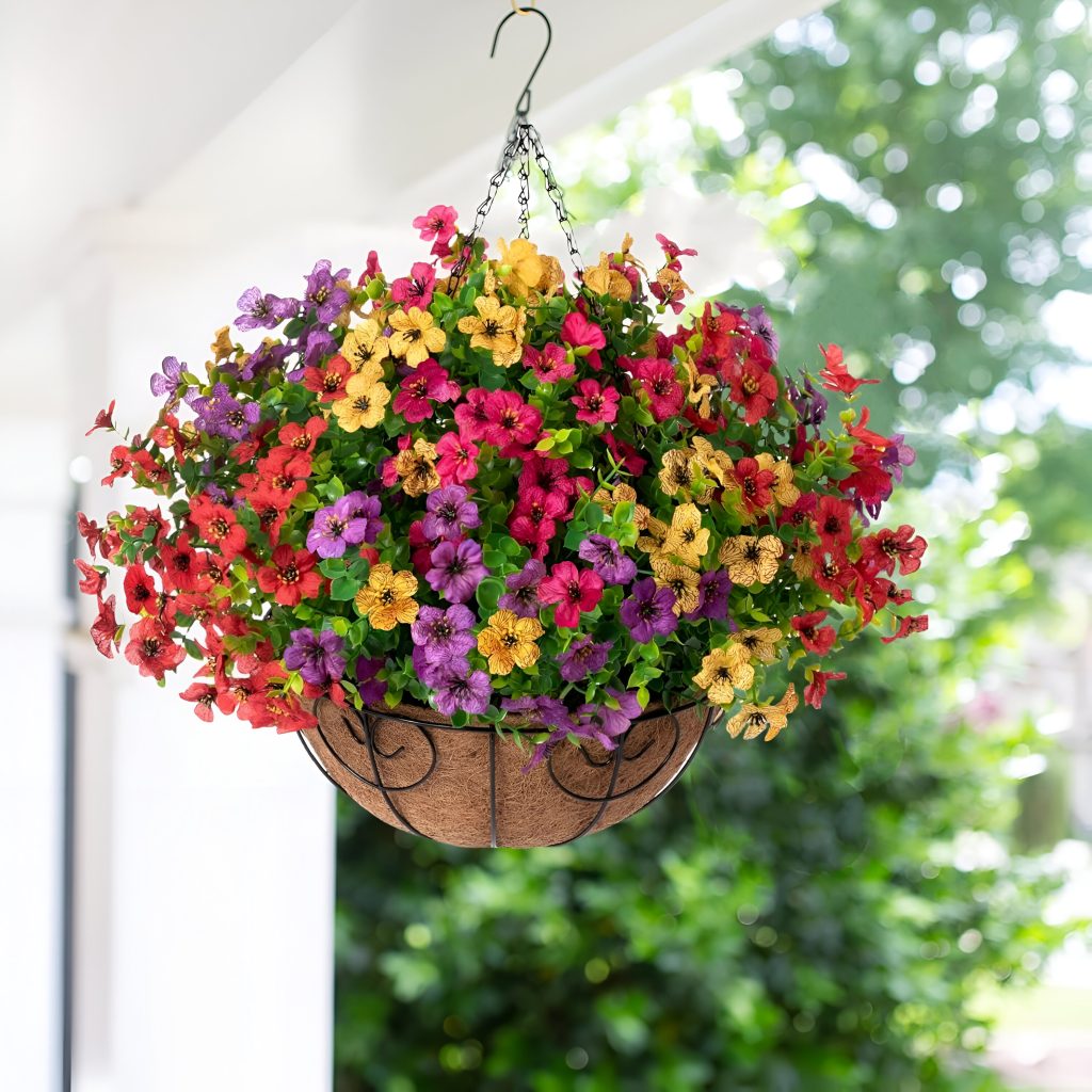 artificial hanging plants with basket